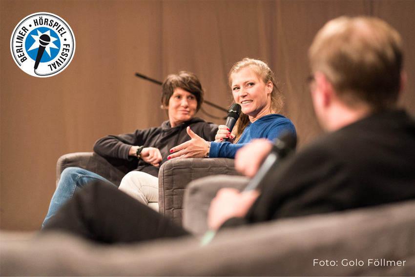 Foto: Podiumsgespräch mit Susanne Franzmeyer und Katrin Schüler-Springorum beim Berliner Hörspielfestival 2019